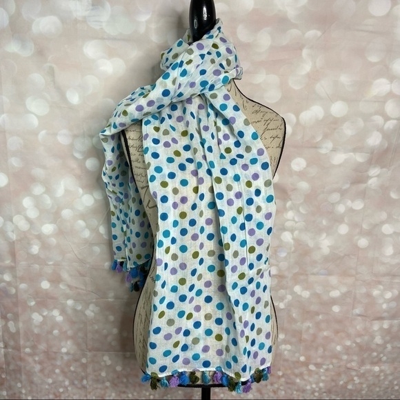 2 Chic Cotton Polka Dot Scarf With Fringe - Picture 1 of 8